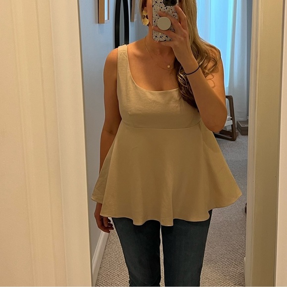 Women’s Pomander Place Tan Peplum Top Size Large | EUC - Picture 8 of 9